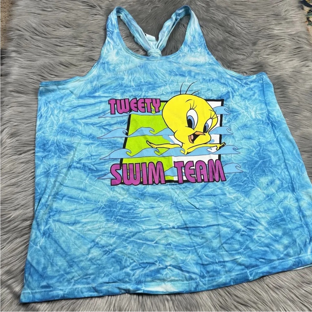 Vintage 90s Looney Tunes Tweety Bird Swim Team Blue Tie Dye Tank Top
